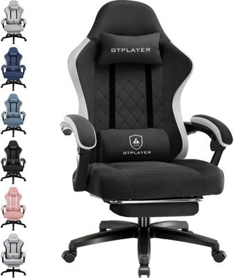 Gtplayer Fabric Gaming Chair With Footrest, Ergonomic Computer Desk Chair With Pocket Spring Cushion Heavy Duty Wide Pc Chair - image 1
