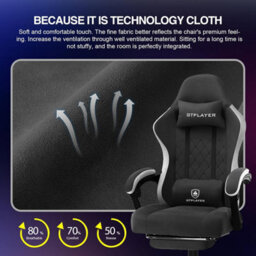 Gtplayer Fabric Gaming Chair With Footrest, Ergonomic Computer Desk Chair With Pocket Spring Cushion Heavy Duty Wide Pc Chair - thumbnail 7