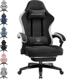 Comhoma Fabric Gaming Chair With Footrest, Ergonomic Computer Desk Chair With Pocket Spring Cushion Heavy Duty Wide Pc Chair