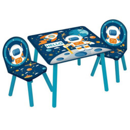 Urbn-Living Urbnliving 53Cm Height Kids Wooden Table & 2 Chairs Space Themed Toddlers Junior Play Desk Set