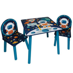 Urbn-Living Urbnliving 53Cm Height Kids Wooden Table & 2 Chairs Space Themed Toddlers Junior Play Desk Set - thumbnail 2