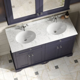 Hudson Reed Floor Standing 4-Door Traditional Vanity With 1 Tap Hole Grey Marble Double Basin, Twilight Blue, 1220X470mm - thumbnail 3