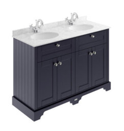 Hudson Reed Floor Standing 4-Door Traditional Vanity With 1 Tap Hole Grey Marble Double Basin, Twilight Blue, 1220X470mm