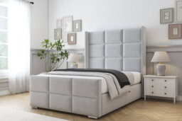 "Sloomy Beaumont Silver Plush Bed Frame With Mattress With 50""  Upholstered Wingback Headboard 5' King" - thumbnail 2