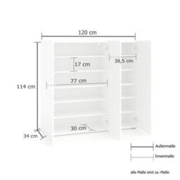 FurniComp LTD Furnicomp Vida 3 Door 120Cm Anthracite Gloss 30 Pair Large Shoe Cabinet - thumbnail 4