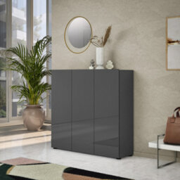 FurniComp LTD Furnicomp Vida 3 Door 120Cm Anthracite Gloss 30 Pair Large Shoe Cabinet - thumbnail 3