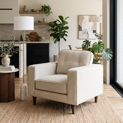 Furniturebox Uk Jasper Cream Linen-Look Fabric Armchair - image 1