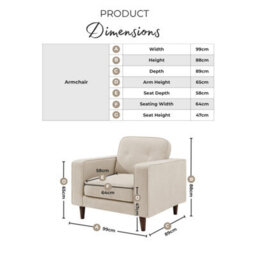 Furniturebox Uk Jasper Cream Linen-Look Fabric Armchair - thumbnail 2