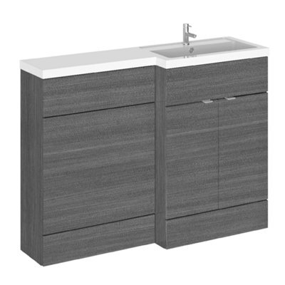 Hudson Reed Fusion 1205mm Right-Hand Freestanding Vanity Unit & Polymarble Basin, Anthracite Gloss/matt, 5 Year Guarantee - image 1
