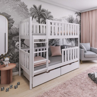 Arte Michalina White Wooden Bunk Bed With Storage 90 X 190Cm - Foam Bonnell Mattresses Included - image 1