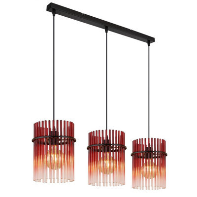 Luminosa Lighting Luminosa Gorley Bar Pendant Ceiling Light Matt Black Blackberry Glass Shade 3X E27 - image 1