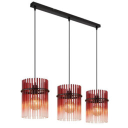 Luminosa Lighting Luminosa Gorley Bar Pendant Ceiling Light Matt Black Blackberry Glass Shade 3X E27 - thumbnail 1