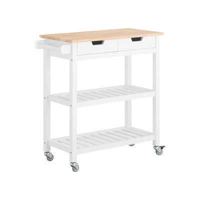 Sobuy Fkw68-Nw, Kitchen Storage Serving Trolley With Rubber Wood Top 2 Drawers 2 Shelves,w84Xd39Xh89 - image 1