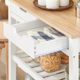 Sobuy Fkw68-Nw, Kitchen Storage  Serving Trolley With Rubber Wood Top 2 Drawers 2 Shelves,w84Xd39Xh89 - thumbnail 8