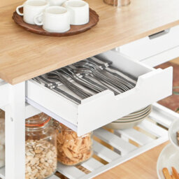 Sobuy Fkw68-Nw, Kitchen Storage  Serving Trolley With Rubber Wood Top 2 Drawers 2 Shelves,w84Xd39Xh89 - thumbnail 9