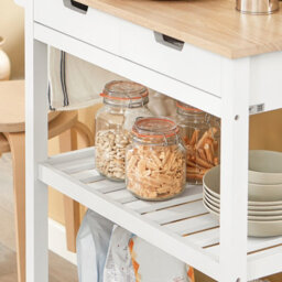 Sobuy Fkw68-Nw, Kitchen Storage  Serving Trolley With Rubber Wood Top 2 Drawers 2 Shelves,w84Xd39Xh89 - thumbnail 4