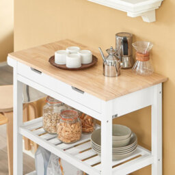 Sobuy Fkw68-Nw, Kitchen Storage  Serving Trolley With Rubber Wood Top 2 Drawers 2 Shelves,w84Xd39Xh89 - thumbnail 5