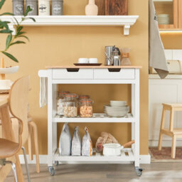Sobuy Fkw68-Nw, Kitchen Storage  Serving Trolley With Rubber Wood Top 2 Drawers 2 Shelves,w84Xd39Xh89 - thumbnail 2