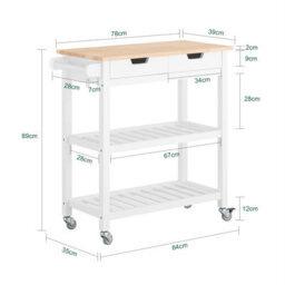 Sobuy Fkw68-Nw, Kitchen Storage  Serving Trolley With Rubber Wood Top 2 Drawers 2 Shelves,w84Xd39Xh89 - thumbnail 3