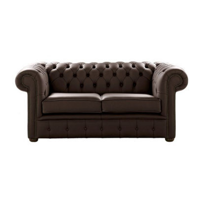 Chesterfield 2 Seater Shelly Dark Chocolate Leather Sofa Settee Bespoke In Classic Style - image 1
