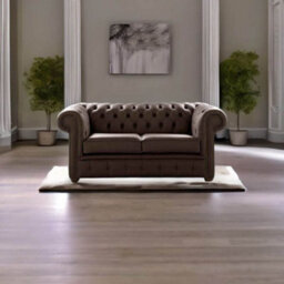 Chesterfield 2 Seater Shelly Dark Chocolate Leather Sofa Settee Bespoke In Classic Style - thumbnail 2