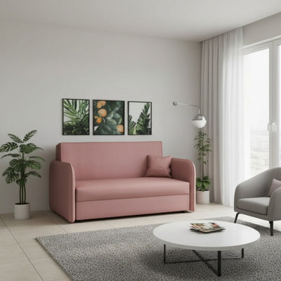 Viva Loft Iii Sofa Bed With Sleep Function Storage Container Chipboard Wood Frame Metal Legs 145Cm Wide Pink - image 1
