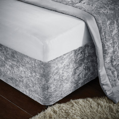 Catherine Lansfield Bedroom Crushed Velvet Divan Base Wrap Silver Grey - image 1