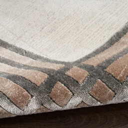 Ivory Silver Bordered,chequered Modern Easy To Clean Rug For Bedroom & Living Room-239Cm X 300Cm - thumbnail 9