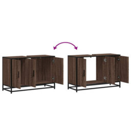 Berkfield Bathroom Sink Cabinet Brown Oak 90X33X60 Cm Engineered Wood - thumbnail 9