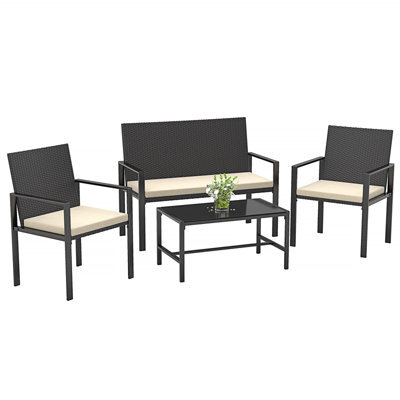 Onemill 4 Pieces Patio Furniture Set With Glass Coffee Table - image 1