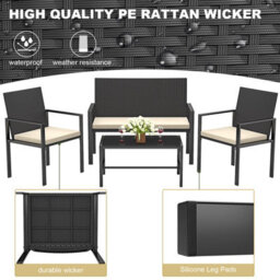 Onemill 4 Pieces Patio Furniture Set With Glass Coffee Table - thumbnail 2