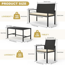 Onemill 4 Pieces Patio Furniture Set With Glass Coffee Table - thumbnail 5