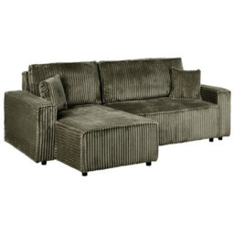 Beliani Corner Sofa Bed 3 Seater Abacka Corduroy Green With Storage Right Hand - thumbnail 6