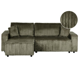 Beliani Corner Sofa Bed 3 Seater Abacka Corduroy Green With Storage Right Hand