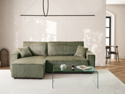 Beliani Corner Sofa Bed 3 Seater Abacka Corduroy Green With Storage Right Hand - thumbnail 2