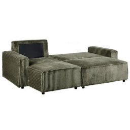 Beliani Corner Sofa Bed 3 Seater Abacka Corduroy Green With Storage Right Hand - thumbnail 7