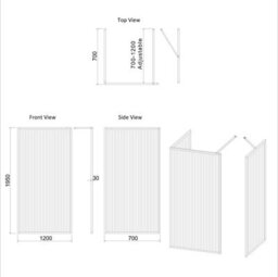 Royal Bathrooms Luxor 3 Sided Walk In Wet Room Fluted Shower Enclosure With 1700 X 700mm Stone Tray & Matt Black Frame 8mm Easy Clean Glass - thumbnail 8