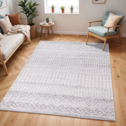 Livabliss Elaziz-Geometric Grey White Global Living Dining Bedroom Rug 120 X 170 Cm Easy Care, Non Shedding - thumbnail 2