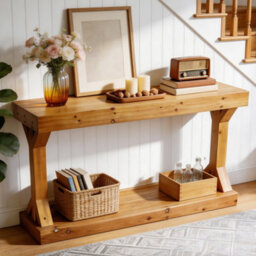 Fativo L120X W30X H75.5Cm Solid Wood Console Table Long Narrow Sofa Table Behind The Couch Home Decorative, Brown - thumbnail 1