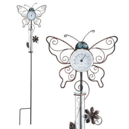 Butterfly Outdoor Thermometer & Rain Gauge - Rust-Proof Metal Decorative Garden Weather Tracking Station - 80 X 18.5 X 11Cm - thumbnail 1