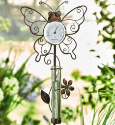 Butterfly Outdoor Thermometer & Rain Gauge - Rust-Proof Metal Decorative Garden Weather Tracking Station - 80 X 18.5 X 11Cm - thumbnail 2