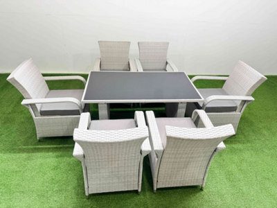 Fimous Wicker Pe Rattan Garden Furniture Set Patio Outdoor 6 Chairs Plus Rectangular Dining Table Set Light Grey Mixed - image 1