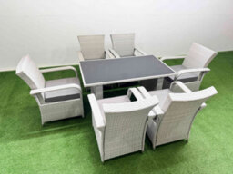 Fimous Wicker Pe Rattan Garden Furniture Set Patio Outdoor 6 Chairs Plus Rectangular Dining Table Set Light Grey Mixed - thumbnail 2