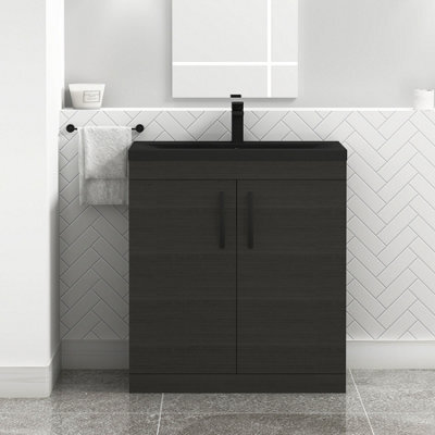 Royal Bathrooms Turin 800mm Floor Standing Vanity Unit 2 Door Hale Black With Black Basin & Handles - image 1