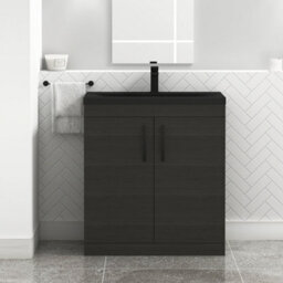 Royal Bathrooms Turin 800mm Floor Standing Vanity Unit 2 Door Hale Black With Black Basin & Handles - thumbnail 4