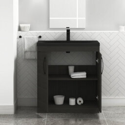 Royal Bathrooms Turin 800mm Floor Standing Vanity Unit 2 Door Hale Black With Black Basin & Handles - thumbnail 6