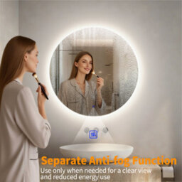 Maerts-E Round Led Bathroom Mirror With Led Lights, Demister Anti-Fog Double Touch Switch Memory Function Illuminated Wall Mirror 90Cm - thumbnail 3