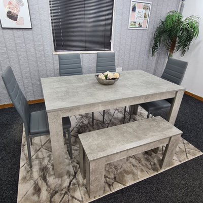 Kosy Koala Grey Dining Table (140X80X75 Cm) With 4 Chairs And 1 Bench Kitchen Dining Set Of 6 - image 1