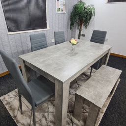Kosy Koala Grey Dining Table (140X80X75 Cm) With 4 Chairs And 1 Bench Kitchen Dining Set Of 6 - thumbnail 7