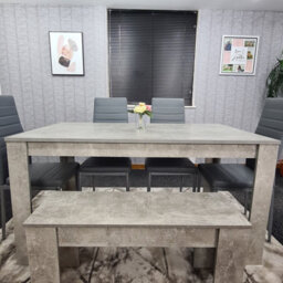 Kosy Koala Grey Dining Table (140X80X75 Cm) With 4 Chairs And 1 Bench Kitchen Dining Set Of 6 - thumbnail 6